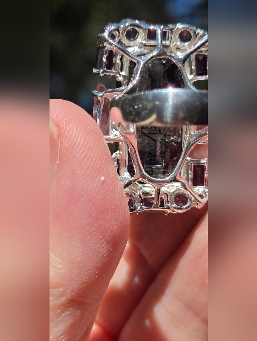 Rutilated 35k Quarts Amethyst & Tourmaline Cocktail Sterling &gold Ring Sz8 - Picture 7 of 8